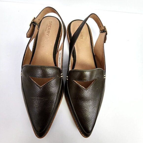 Sperry Top-Sider Saybrook Tumbled Leather Slingback Loafer Flats Olive 9.5 - Picture 5 of 9